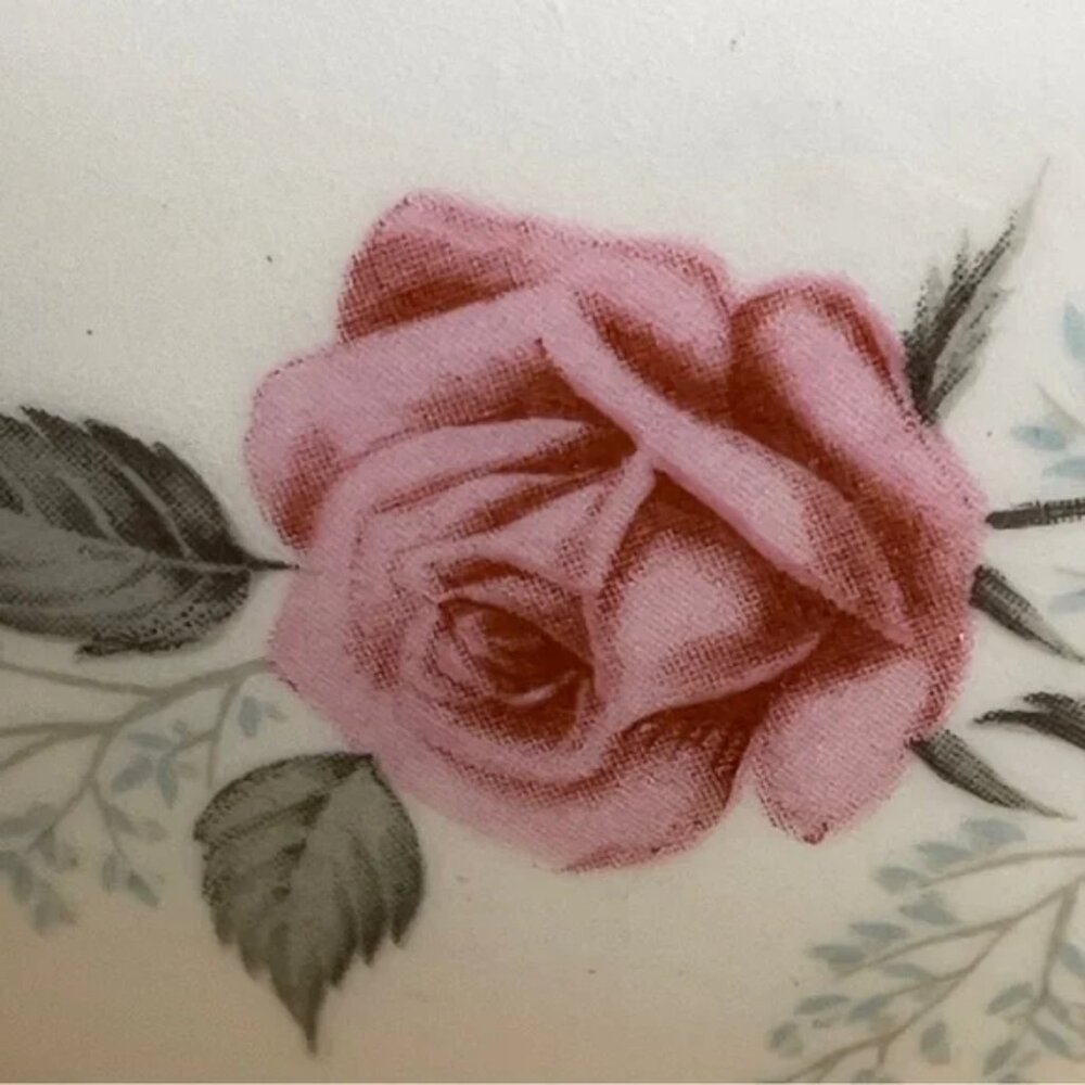 Vtg 50’s Taylor Smith & Taylor “Pink Rose” on White gravy boat ceramic - Picture 12 of 13